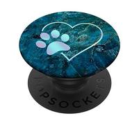 Rainbow Paw Print Heart Dog Cat Blue PopSockets Adhesive PopGrip