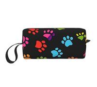 Rainbow Paw Print Makeup Bag Water Resistant Travel Toiletry Organizer for Women Men Dog Footprint Cosmetic Storage Pouch with Zipper Portable Small Tool Bag