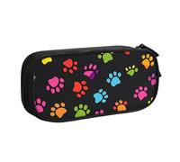 Rainbow Paw Print Pencil Case for Boys Girls Dog Footprint Large Pen Bag Desk Stationery Organizer Pencil Pouch for School Office Zippered Makeup Bag