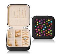 Rainbow Paw Print Small Jewellery Box Dog Footprint PU Leather Travel Jewellery Organizer for Women Girls Storage Case for Rings Earrings Necklaces Bracelets