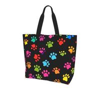 Rainbow Paw Print Tote Bag Women's Shoulder Handbags Dog Footprint Shopping Bags Water-Resistant Large Handbag with Inner Pocket for Work Travel School