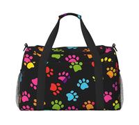 Rainbow Paw Print Travel Duffle Bag Dog Footprint Gym Overnight Weekender Bag for Men Women Lightweight Carry On Luggage for Workout Holiday