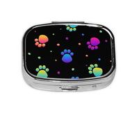 Rainbow Paws Footprint Animal Pattern,Meta Pill Box 2 Compartment Medicine Case,Portable Organizer