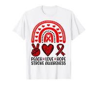Rainbow Peace Love Hope Stroke Awareness Red Ribbon T-Shirt