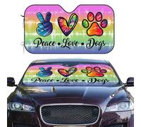 Rainbow Peace Love Paws Dogs Colorful Tie Tye Windshield Sun Shade Front Protector Folding Car Sun Visor Blocks Uv Rays Keeps Your Vehicle Cool