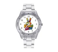Rainbow Peace Love Sign Men's Watches Analog Quartz Wrist Watch | Stainless Steel Band,Wristwatches,for Men Gift,Fashion,for Business Work Office