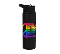 Rainbow Peace Pride Visibility Freedom Respect Stainless Steel Insulated Water Bottle