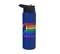 Rainbow Peace Pride Visibility Freedom Respect Stainless Steel Insulated Water Bottle