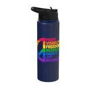 Rainbow Peace Pride Visibility Freedom Respect Stainless Steel Insulated Water Bottle