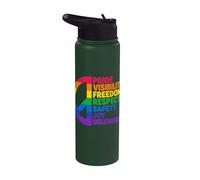 Rainbow Peace Pride Visibility Freedom Respect Stainless Steel Insulated Water Bottle