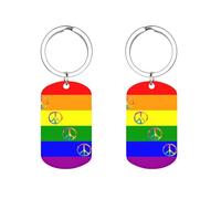 Rainbow Peace Sign Flag Personalized Metal Key Tags with Labels Keychain Stainless Steel Key Rings Signs