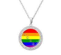 Rainbow Peace Sign Flag Personalized Picture Pendant Necklace Customized Memorial Jewelry for Women