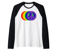 Rainbow Peace Sign Retro 60s 70s Gay Pride Month LGBT Hippie Raglan Baseball Tee