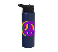 Rainbow Peace Sign Retro 60s 70s Peace Lover Hippie LGBTQ Stainless Steel Insulated Water Bottle