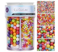 Rainbow Pearl Sprinkles for Cake Decorations - 130g Mother Of Pearl Sugar 4 Sizes Cake Sprinkles for Cupcake Cookie Baking Donuts Ice Cream Toppings - Weddings, Birthday & Parties