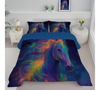Rainbow Pegasus Double Duvet, Reversible Coverless Fantasy Animals Duvet Washable, Navy Blue Bed Quilt For All Seasons - Lightweight Soft Comforter Bedding With Pillowcases
