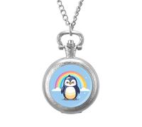 Rainbow Penguin Vintage Pocket Watch Alloy Pendant Watches Necklace Gift for Men Women Silver-Style