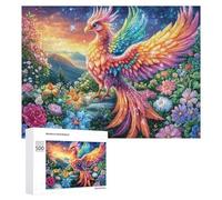 Rainbow Phoenix on Rock at Sunset 500 Piece Jigsaw Puzzle for Family Indoor Activity Cooperative Challenge Gift for Holidays 500 PCS