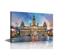 Rainbow Pictures for Bedroom Glasgow City Chambers Wall Art for Living Room 1 Panel George Square Scotland Artwork Home Decor Contemporary Wooden Framed Gallery-wrapped Ready to Hang (16''Wx 24''H)