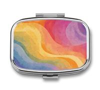 Rainbow Pill Box 2 Compartment - Small Metal Medicine Organizer Portable Pill Case for Purse Pocket Travel Vitamin Organizer for Men Women, BPA-Free