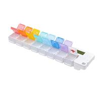 Rainbow Pill Box Reminder - 14 Grid Pill Box Organizer | Rainbow Pill Box with Alarm | Sealed Pill Holder | Colorful Weekly Travel Pill Box for Elderly, Adults and Kids, A: 14-frame electronic version