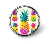 Rainbow Pineapple Cartoon Badges Decorative, Durable Aluminum Alloy Round Badge, Lightweight Button Brooch for Shirts, Jackets, Hats, Uniforms 1"