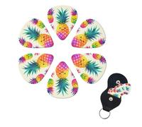 Rainbow Pineapple Cartoon Print Guitar Picks 6 Pack Guitar Plectrums with Pick Holders Bass Picks For Acoustic Guitar Bass Electric Ukulele Includes 0.46mm, 0.71mm, 0.96mm