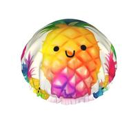 Rainbow Pineapple Cartoon Shower Cap Reusable Elastic Bath Caps Waterproof Bath Hair Hat for Women Men Spa Salon Large Shower Bonnet Double Layer Bathing Hair Cap for Long Hair, Braids