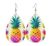 rainbow pineapple earrings for women leather earings teardrop dangle earrings double sided lightweight ear accessories jewelry birthday gift