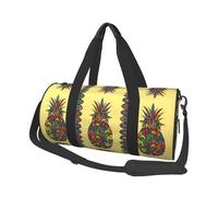 Rainbow Pineapple Large Round Travel Duffle Bag, Full-Print Canvas Weekender with Padded Lining, Multiple Pockets,Detachable Shoulder Strap and Soft Leather Handles