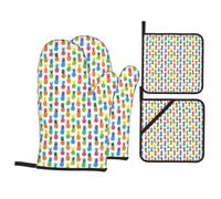 Rainbow Pineapple Print 4-Piece Heat-Resistant Oven Waterproof Kitchen Gloves Cooking Roasting Essential