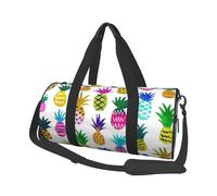 Rainbow Pineapple Print Round Duffel Bag, Canvas Overnight Travel Tote Bag, Waterproof and Tear-Resistant.Foldable Weekend Travel Bag