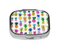 Rainbow Pineapple Print Square Metal Pill Box Decorative Pill Case - Carry Your Meds in Style (Rectangular)