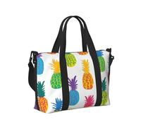 Rainbow Pineapple Print Travel Hand Bag Portable Foldable Shoulder Tote Bags for Weekend Trip Gym Vacation