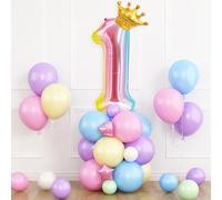 Rainbow Pink Number 1 Balloon for 1st Birthday Decoration, 40 Inch Gradient Number 1 Balloon with Pastel Balloons, Colorful 1 Foil Helium Balloons for Girls Baby Shower 1 Years Party Anniversary