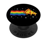 Rainbow Pixel Pizza in Space Retro Gaming Style Cosmic Slice PopSockets Adhesive PopGrip