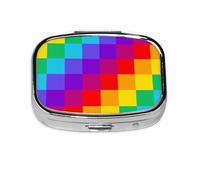 Rainbow Plaid Pattern,Meta Pill Box 2 Compartment Medicine Case,Portable Organizer,Rectangle Meta Portable Organizer Pill Box 2462 Compartment Medicine Case