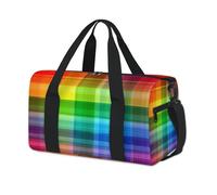 Rainbow Plaid Pattern Sports Duffel Bag Rainbow Weekend Overnight Bag Tote Holdall Casual Travel Gym Duffel Bags for Kids Girls Boys Women Men