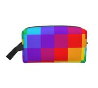 Rainbow Plaid PatternLarge Capacity Cosmetic Organizer，Travel Makeup Bag for Women