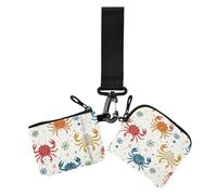 Rainbow Playful Crab Colorful Women's Change Wallet Card Cases Cute Fashion Zipper Coin Purse Wallet with Wristlet Strap for Daily Use 2 Pcs