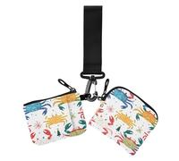 Rainbow Playful Crabs Colorful Women's Dual Wallets Business Card Cases Small Portable Wristlet Wallet Key Holder with Wristlet Strap for Lady 2 Pcs