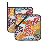 Rainbow Polka Dot Stitch Pattern Square heat-proof pot holders (set of two) 8x8 in : Quality fabrics, Anti-scalding and easy to clean