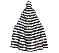 Rainbow Polka Dot Stripe Black and White Adult Hooded Cloak - Costume Cosplay, Wizard Themed Cloak - Perfect for Halloween, Easter & Carnival Parties