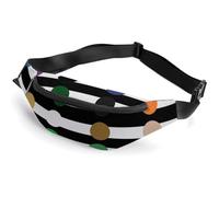 Rainbow Polka Dot Stripe Black And White Fanny Packs with Zipper, Personalized Waist Bags with Multiple Pockets, Adjustable Sling Bag for Travel, Waterproof Belt Bag, Crossbody Bags for Unisex