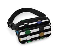 Rainbow Polka Dot Stripe Black And White Fanny Packs with Zipper, Personalized Waist Bags with Multiple Pockets, Adjustable Sling Bag for Travel, Waterproof Belt Bag, Crossbody Bags