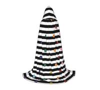 Rainbow Polka Dot Stripe Black And White Hooded Cape For Teenagers, Unisex Cloak Robe Hooded Halloween Costume Satin Witches Vampire Cloak Fancy Dress Up Children