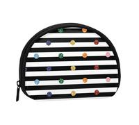 Rainbow Polka Dot Stripe Black and White Mini Zipper Coin Purse, Small Travel Organizer with All-Over Print, Durable Polyester Fabric, Compact Pouch for Coins,Keys
