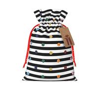 Rainbow Polka Dot Stripe Black And White Print Christmas Drawstring Gift Bags Festive Present Sacks Xmas Birthday Party Favors