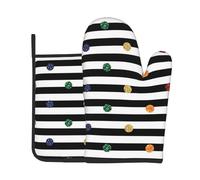 Rainbow Polka Dot Stripe Black And White Print Oven Mitts And Pot Holders Sets 7"X11" Kitchen Essentials 2-Piece Set Bbq, Baking