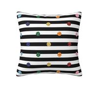 Rainbow Polka Dot Stripe Black And White Print, Throw Pillow Cover for Home Sofa Living Room Polyester Decorative Pillowcase Soft Cushion Covers 45x45cm